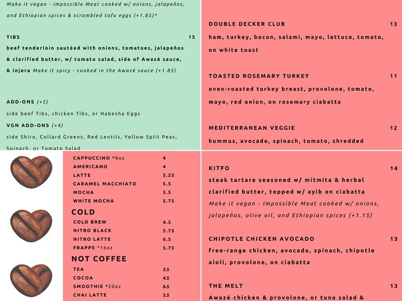 Büna Coffeehouse Menu