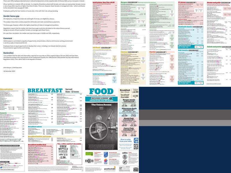 The Union Rooms Menu