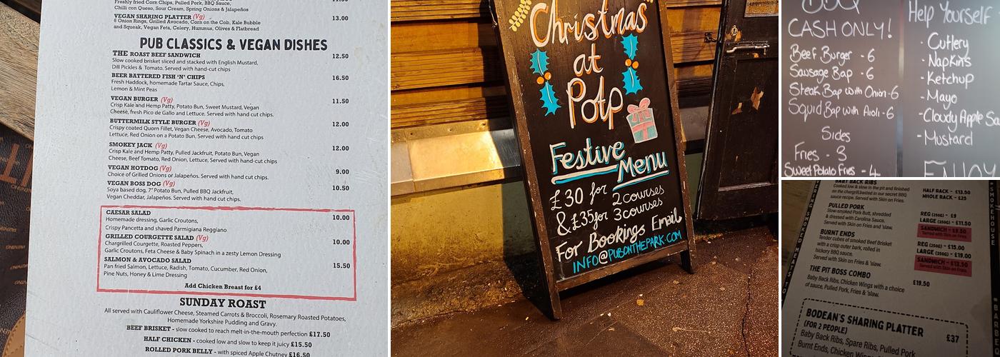 Pub On The Park Menu