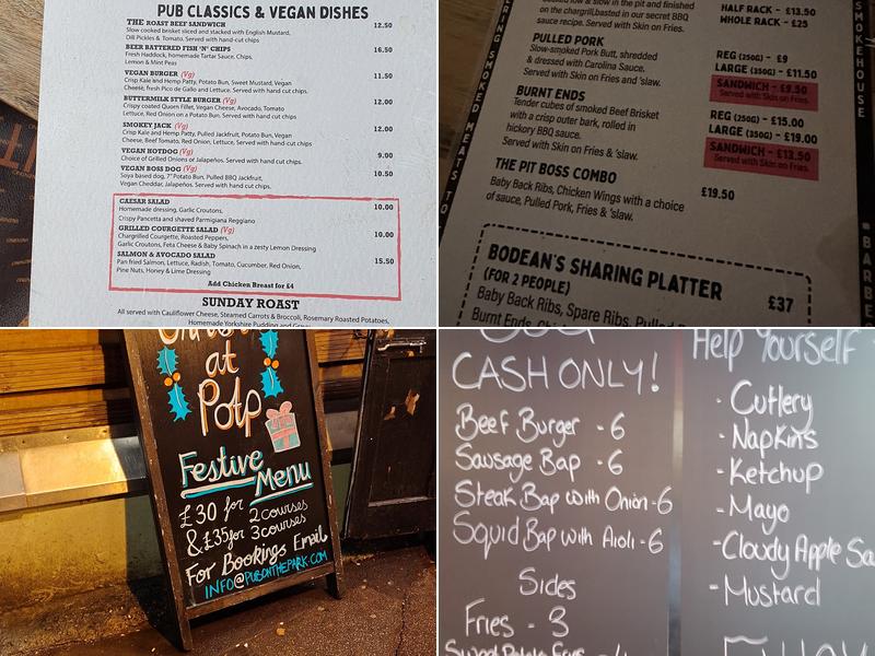 Pub On The Park Menu