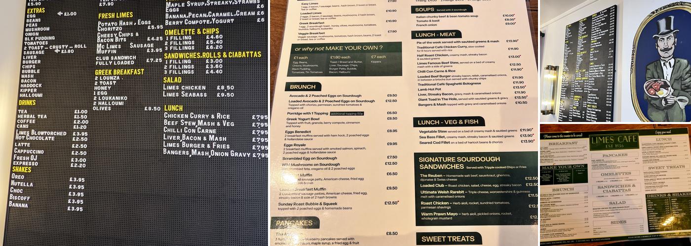 Limes Cafe Menu