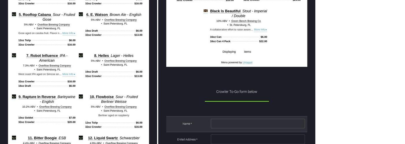Overflow Brewing Company Menu