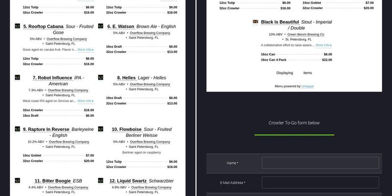 Overflow Brewing Company Menu