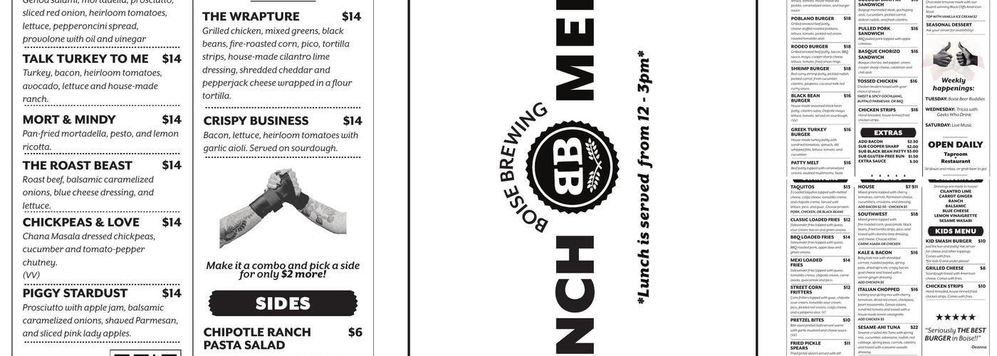 Boise Brewing Menu