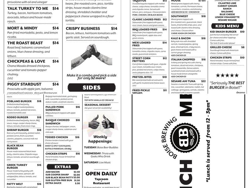 Boise Brewing Menu