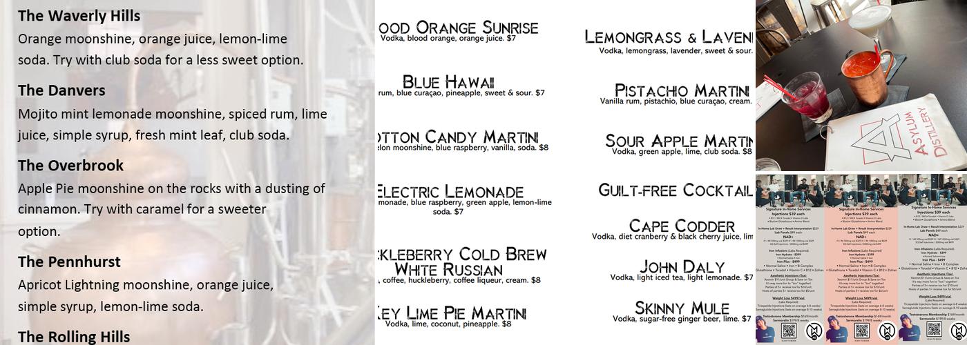 Asylum Distillery Menu