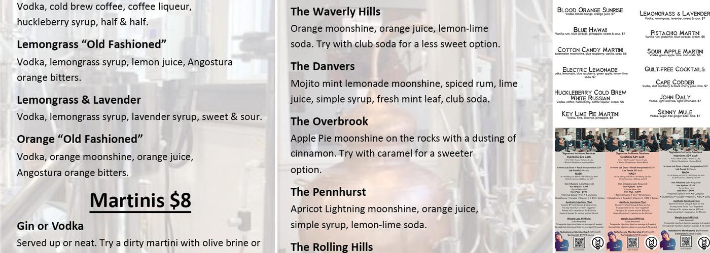 Asylum Distillery Menu