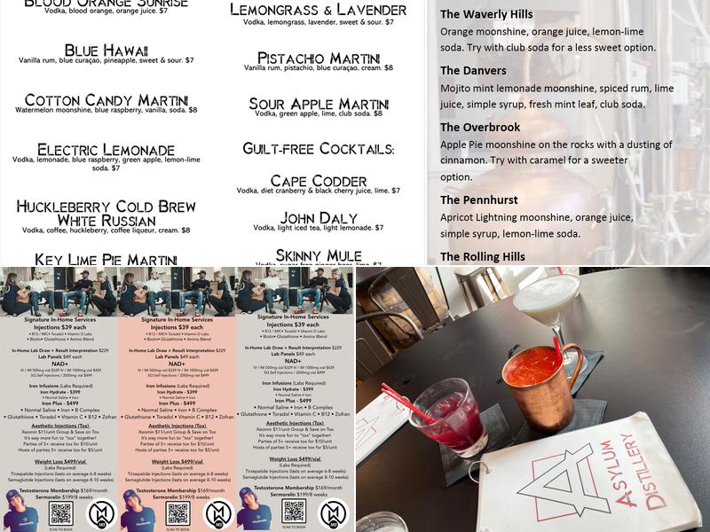 Asylum Distillery Menu