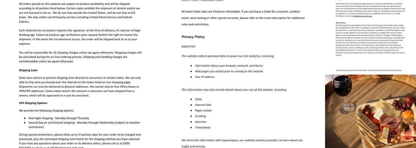 Arbor Crest Wine Cellars Menu