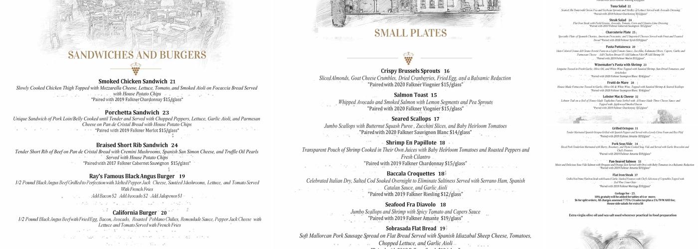 Falkner Winery & The Pinnacle Restaurant Menu
