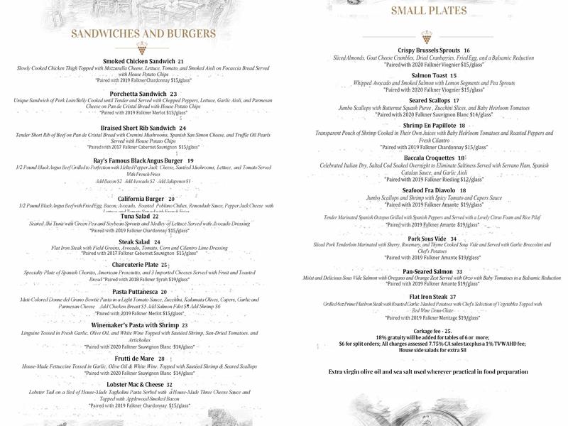 Falkner Winery & The Pinnacle Restaurant Menu