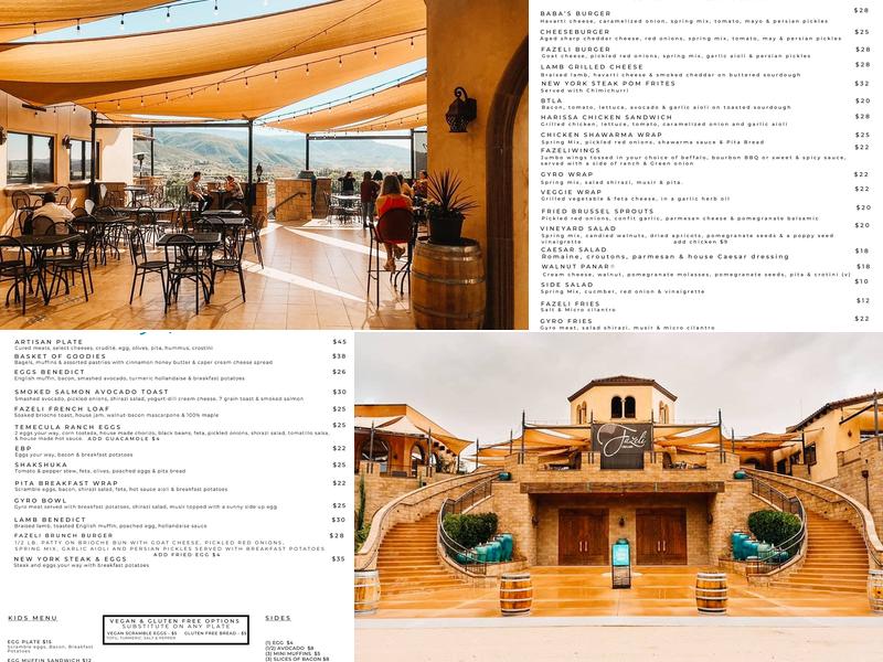 Fazeli Cellars Winery Menu