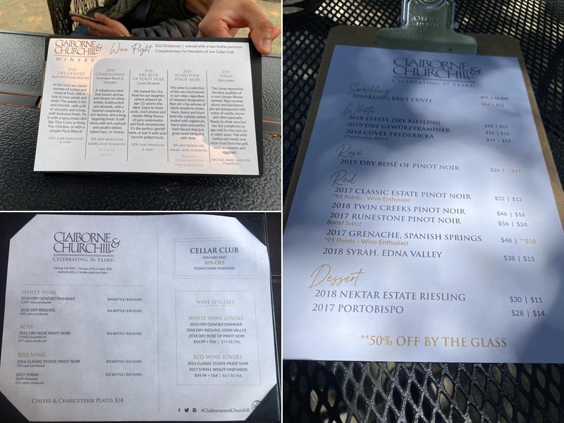 Claiborne & Churchill Winery Menu