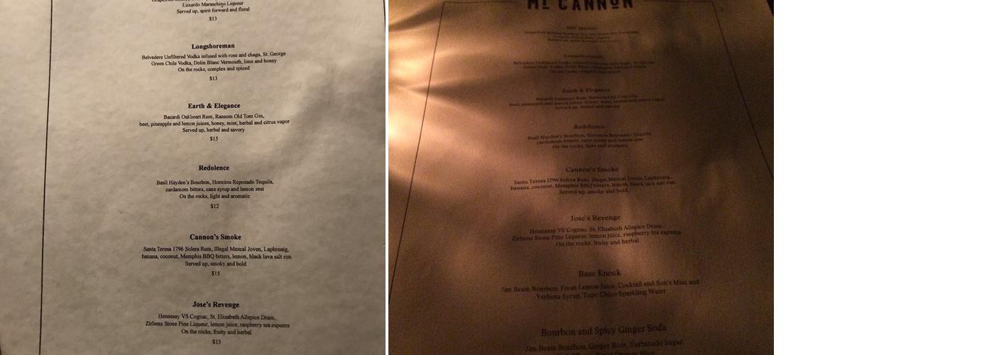 Cannon's Walk Menu