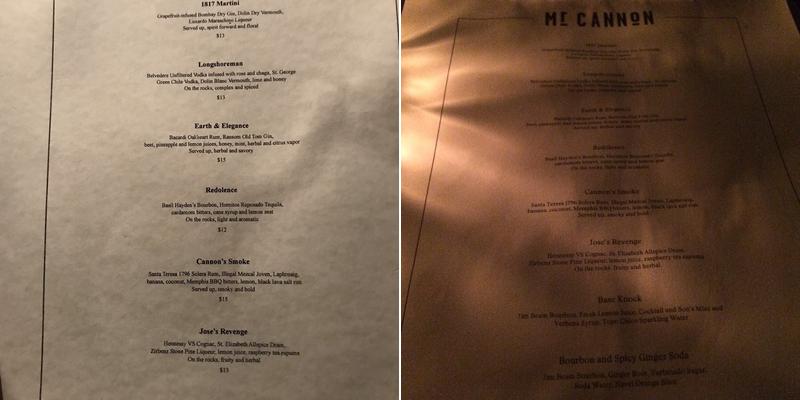 Cannon's Walk Menu