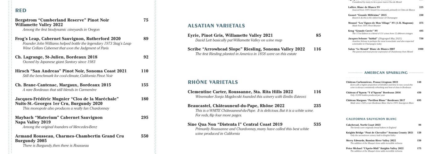 Quality Bistro Menu