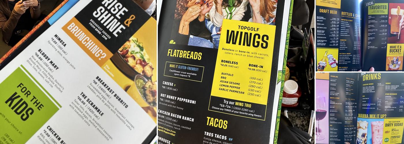 Topgolf Menu