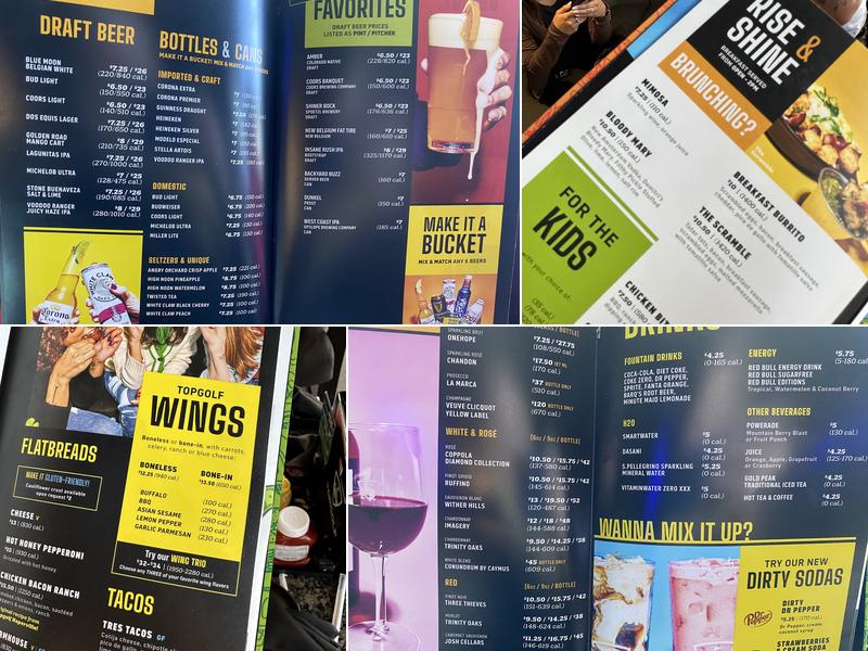 Topgolf Menu