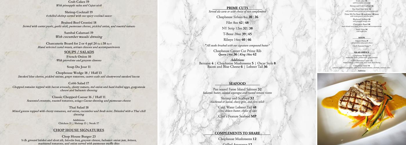 The Chop House on Main Menu