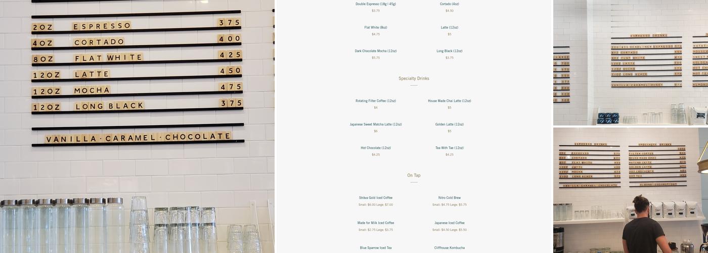 Blue Sparrow Coffee Menu