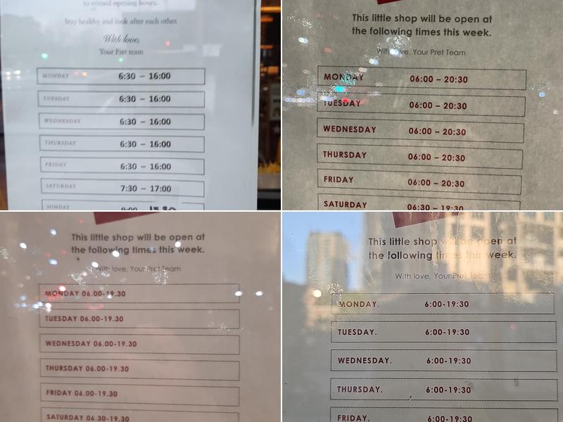 Pret A Manger Menu