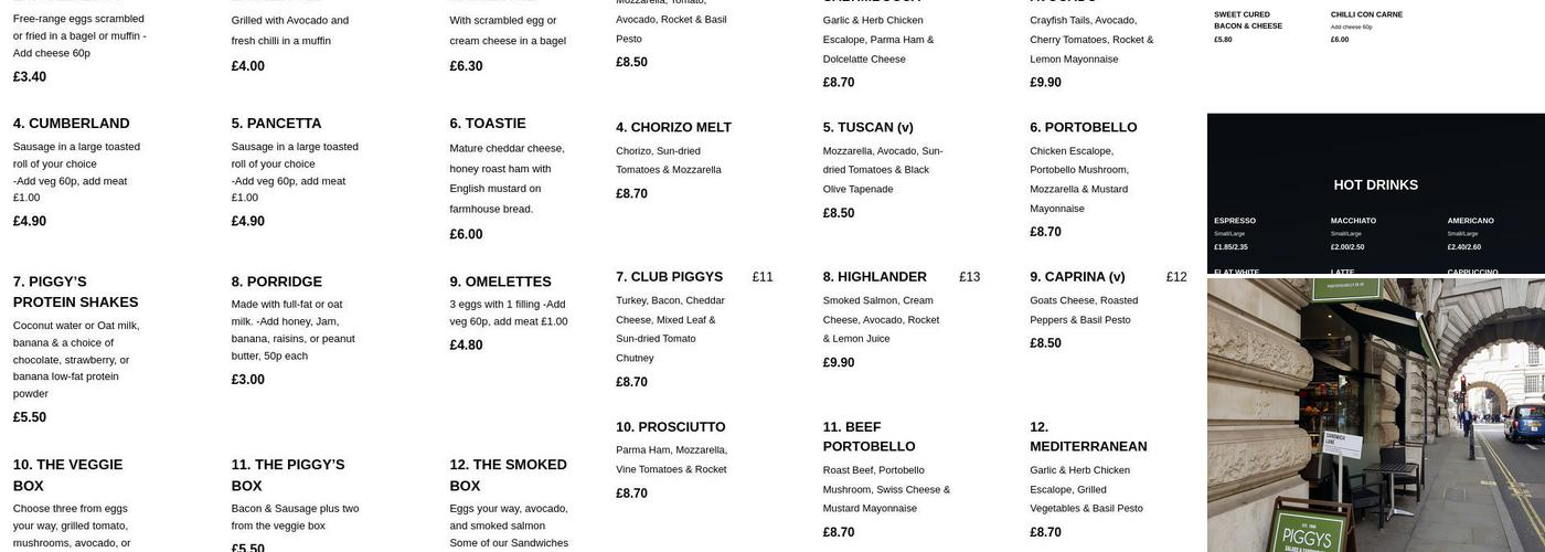 Piggy's Salads & Sandwiches Menu