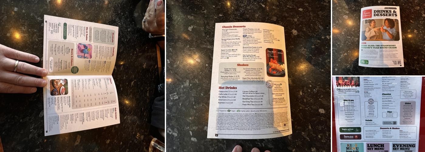 Frankie & Benny's Menu