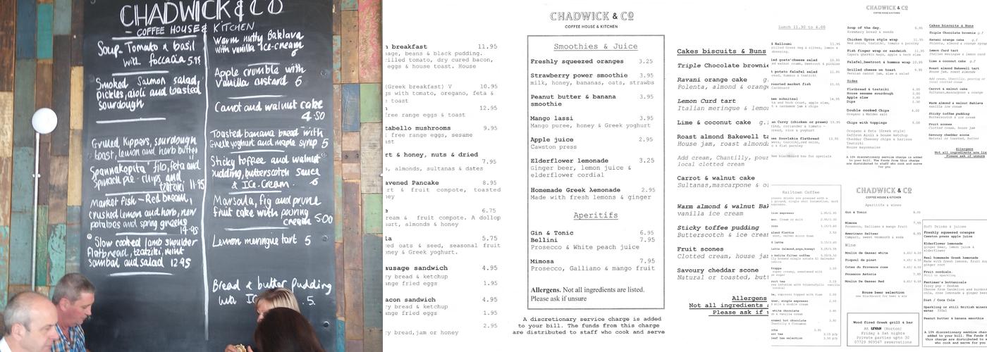 Chadwick & Co. - Coffee House and Kitchen Menu