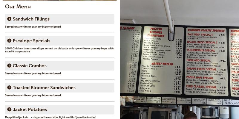 Basils Sandwiches Menu