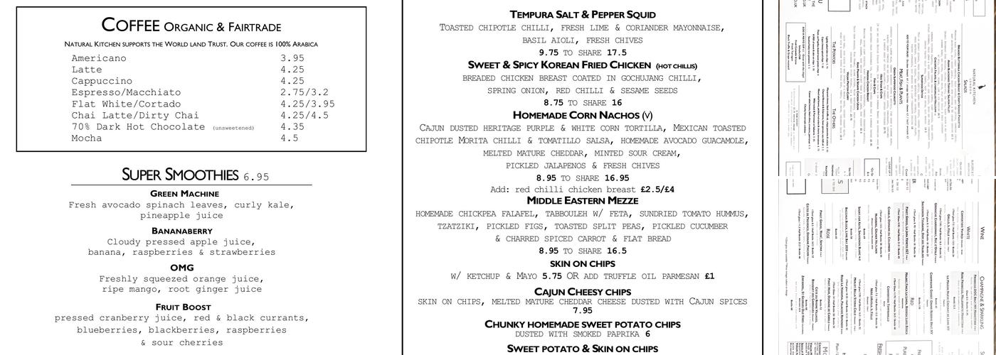 Natural Kitchen Menu