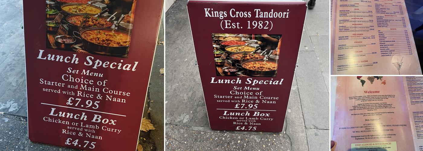 Kings Cross Tandoori Menu