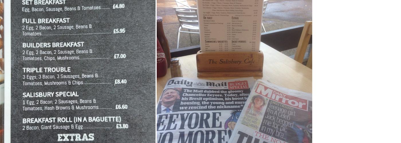 The Salisbury Cafe Menu