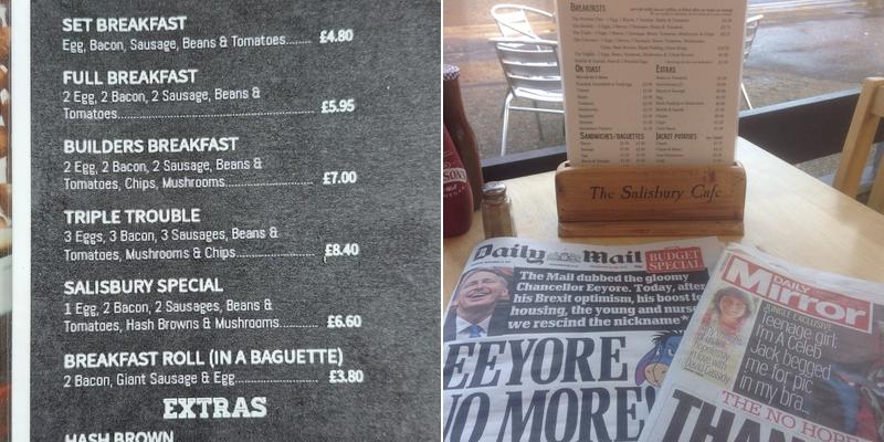 The Salisbury Cafe Menu