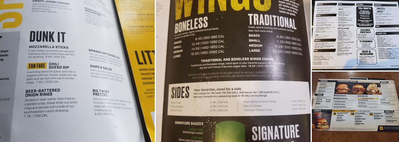 Buffalo Wild Wings Menu