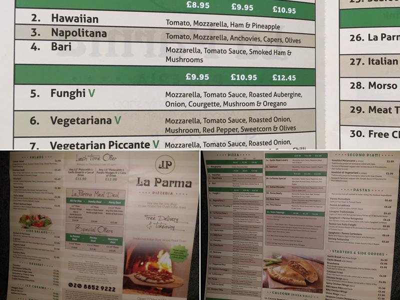 La Parma Pizzeria (Lewisham) Menu