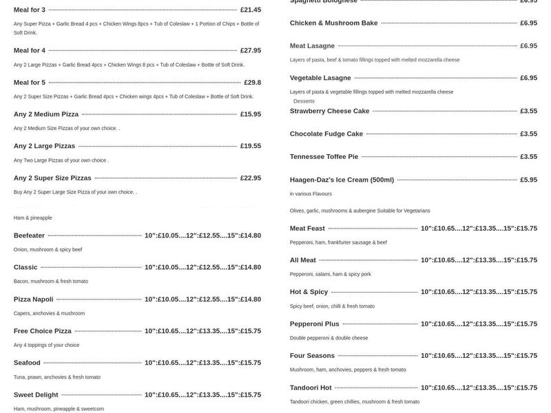Dominic's Pizza - Brockley Menu