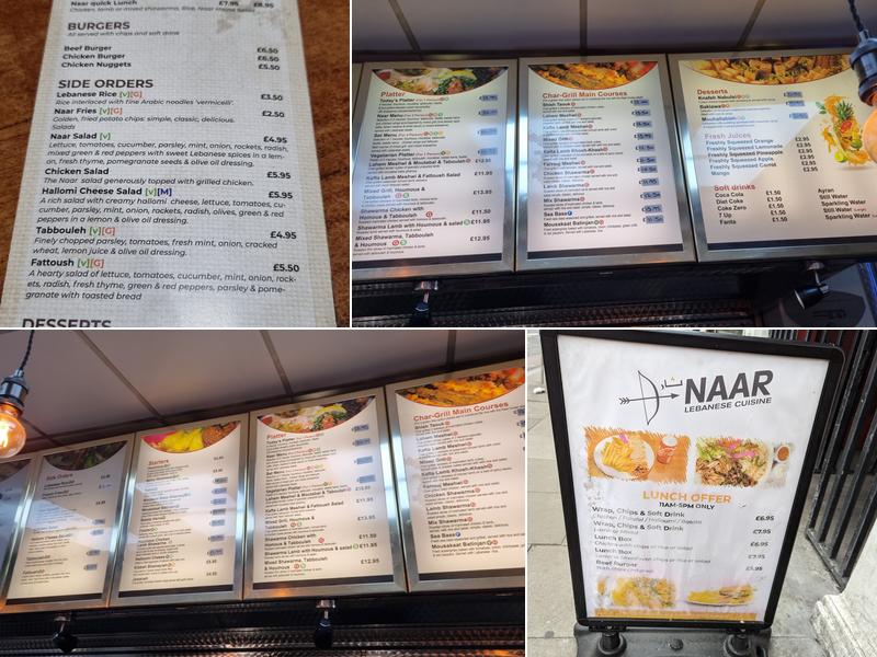 Naar Lebanese takeaway Menu