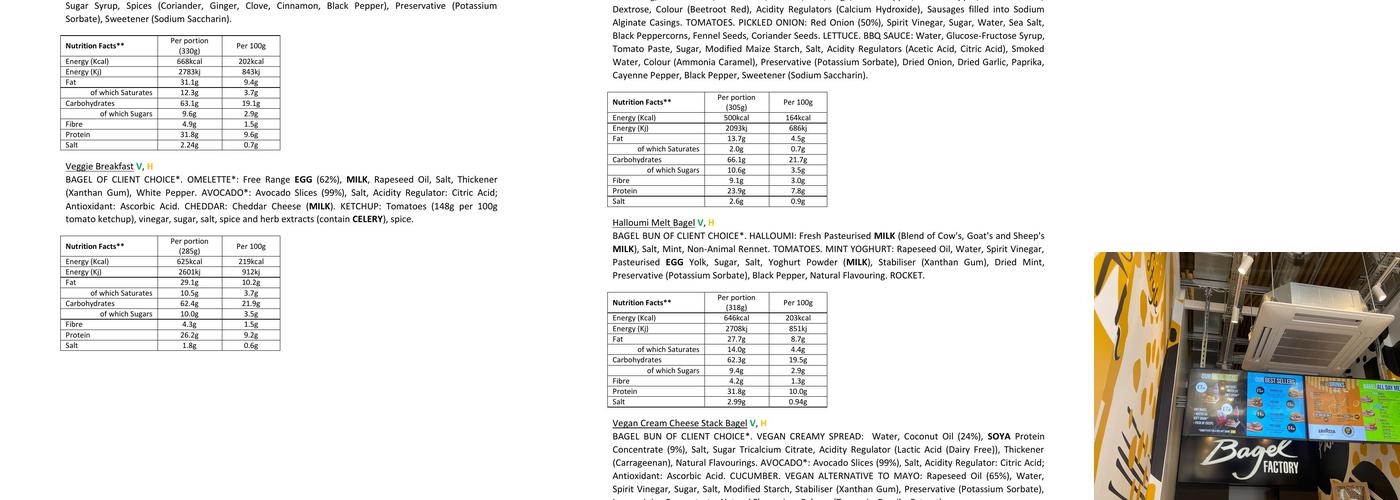 Bagel Factory London Bridge Menu