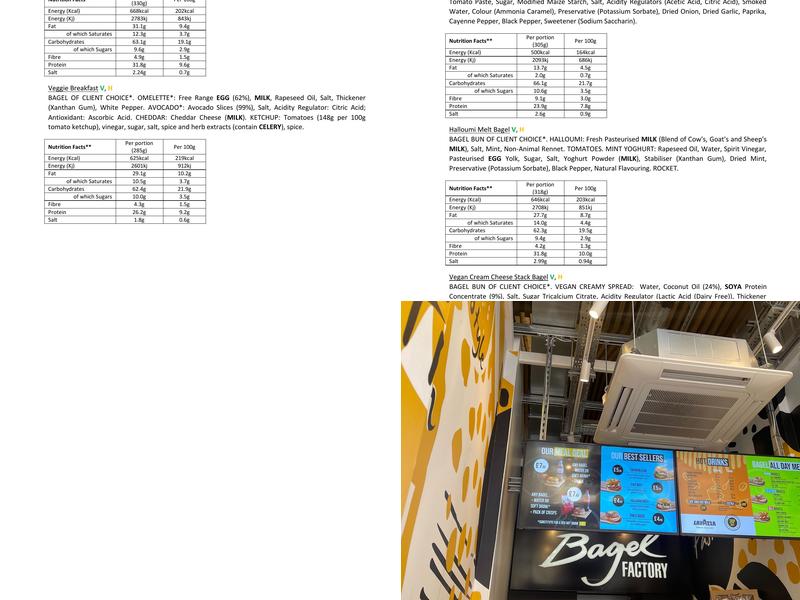 Bagel Factory London Bridge Menu