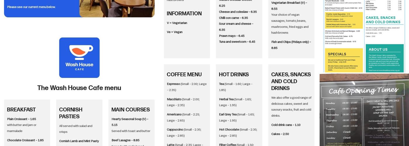 Wash House Cafe Menu