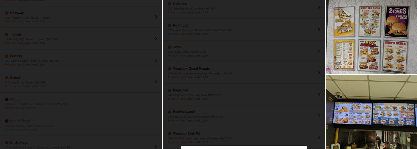 Sam's Chicken Finchley Menu