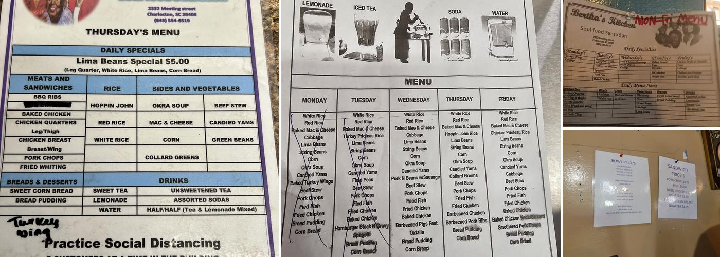 Bertha's Kitchen Menu