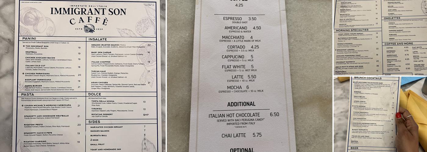 Immigrant Son Caffe Menu