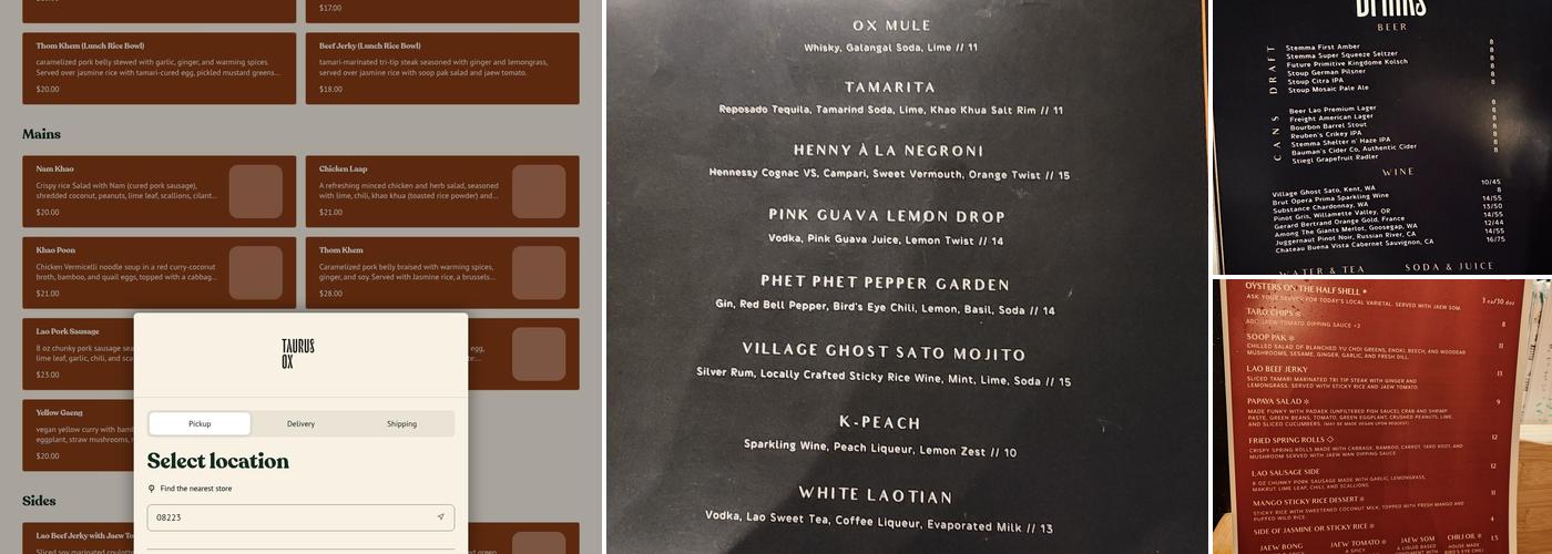 Taurus Ox Menu