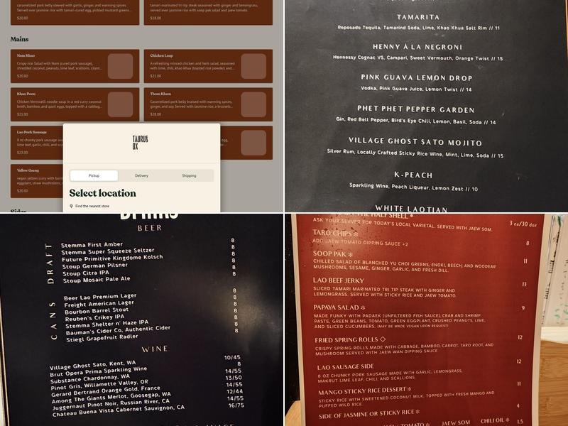Taurus Ox Menu