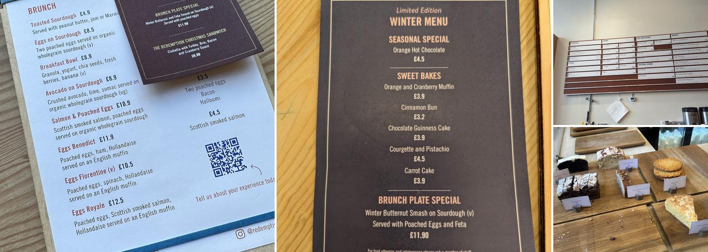 Redemption Roasters - Covent Garden Menu