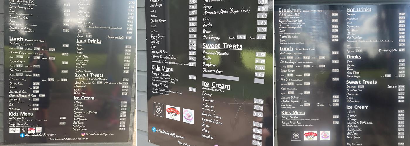 The Glade Cafe Menu