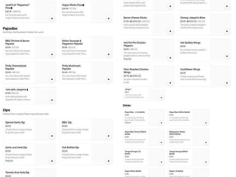 Papa Johns Pizza Menu