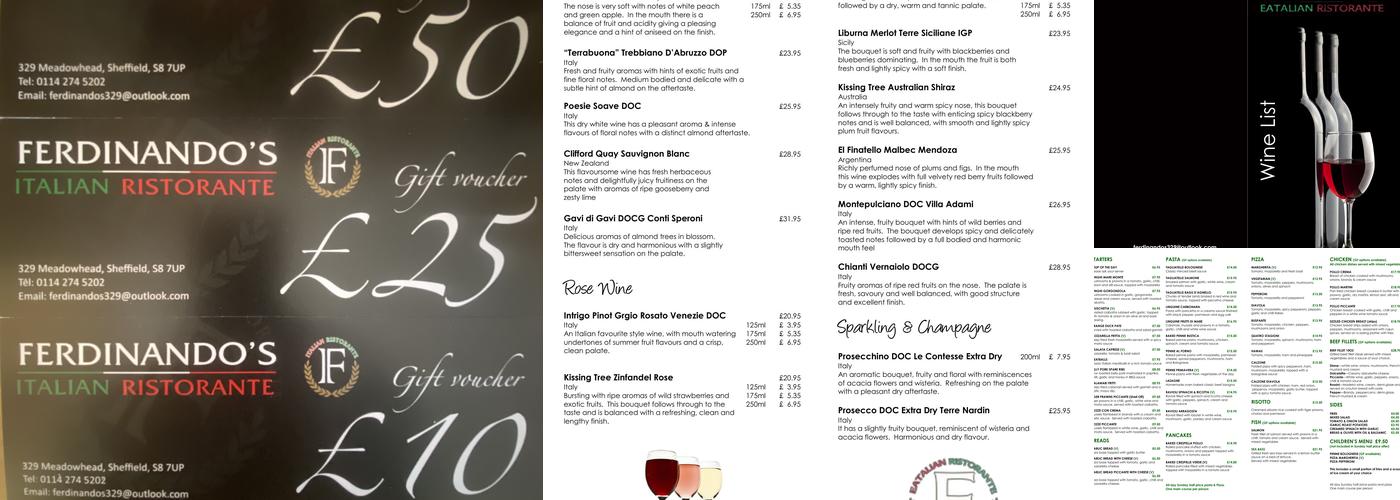 Ferdinando's Eatalian Menu