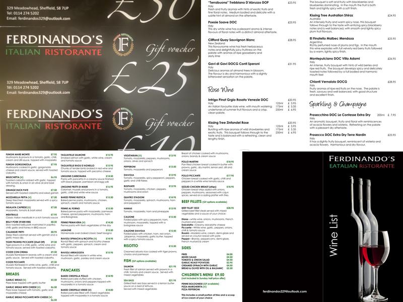 Ferdinando's Eatalian Menu
